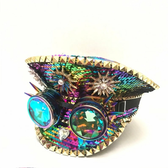 Steampunk Goggle Sequin Festival Captains Hat - Picture 2 of 5